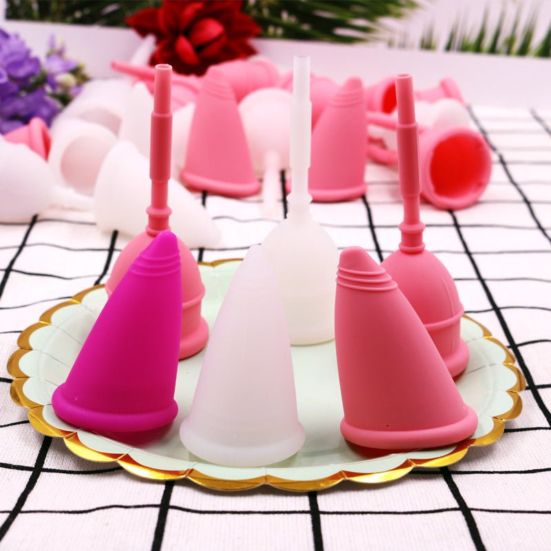 Pink silicone menstrual cup sterilizer cup with secure lid