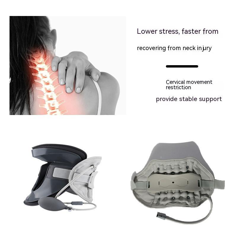 Inflatable cervical neck traction brace with adjustable air pump