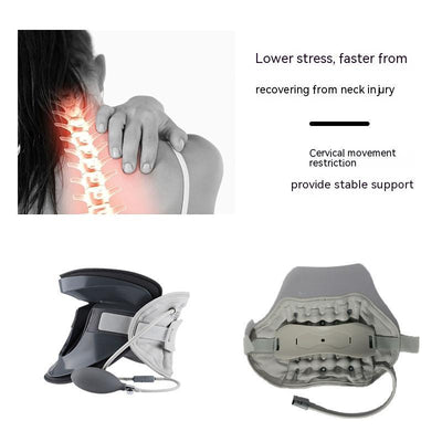 Inflatable cervical neck traction brace with adjustable air pump