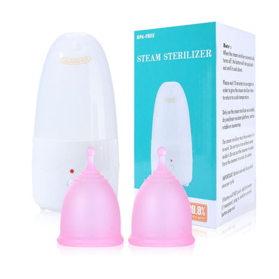 Compact menstrual cup cleaner and steam sterilizer for women’s hygiene routine