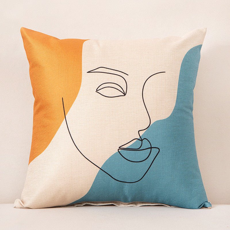 Scandinavian minimalist sofa pillow with geometric abstract linen design for modern home decor