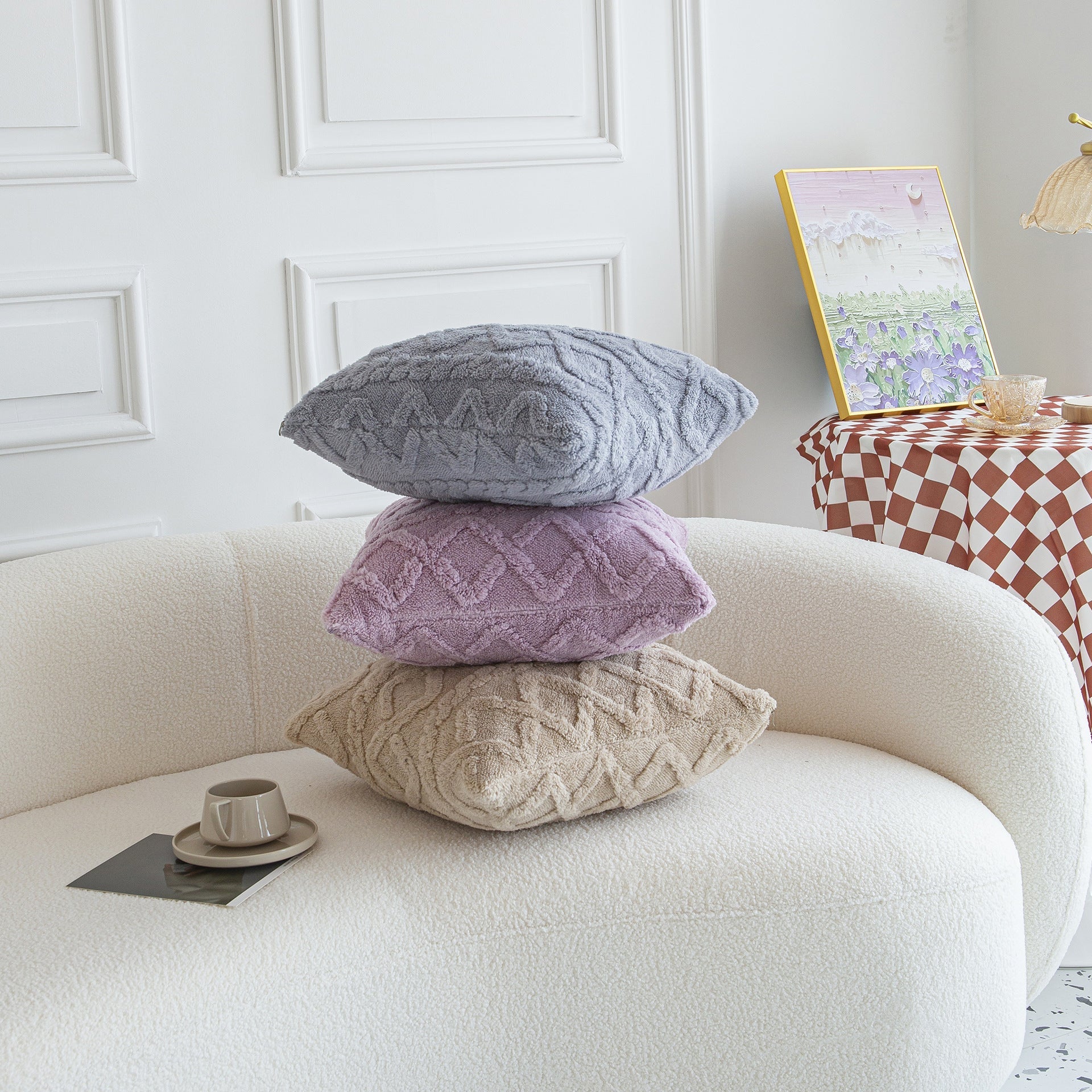 Simple Double-Sided Taffeta Plush Cover Plush Throw Pillow Bedside Lumbar Support Sofa Cushion